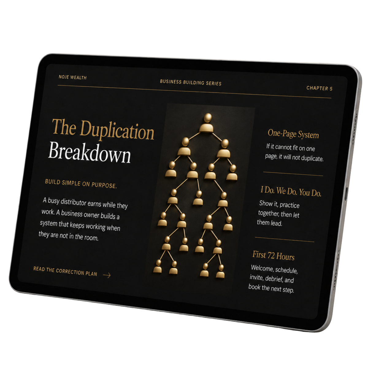 Tablet showing a sample page from the book